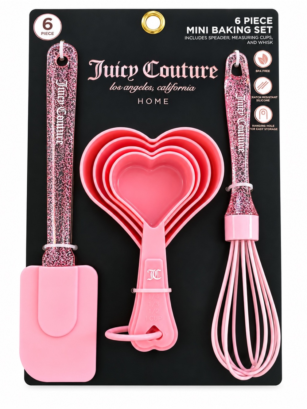 Juicy Couture Home Pink Glitter 6 Piece Mini Baking Set Heart Cups